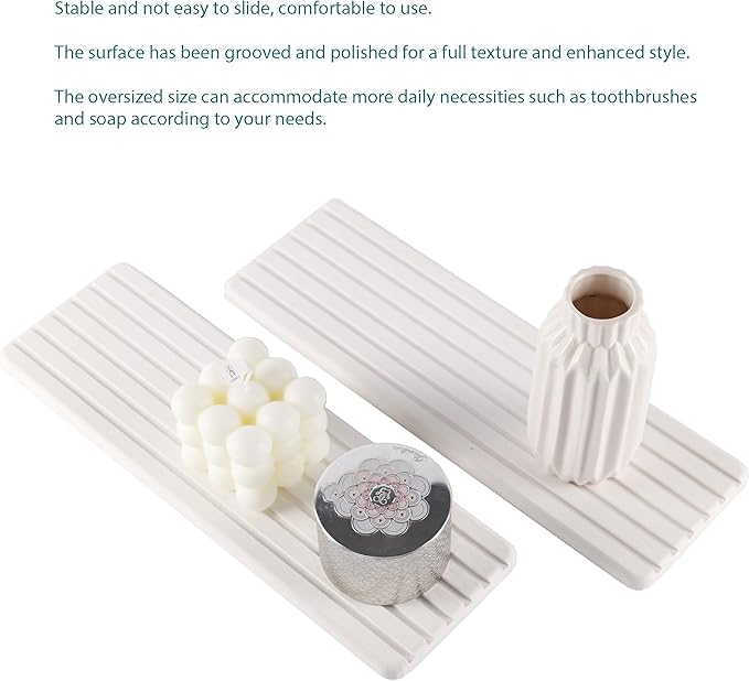 NiuYichee 2 PCS Water Absorbent diatomite Coasters, 12.2" x 4" Water Absorbing Stone Tray for Sink, Stone Drying mat for Kitchen Counter, Stone soap Tray Used for Hand Soaps & toiletries & Plants - Image 5