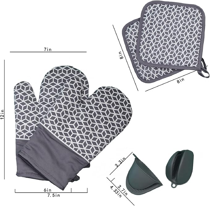 Oven Mitts and Pot Holders Sets 6pcs, Thick Cotton Oven Gloves High Heat Resistant 500℉with Extra Long Oven Mitts and Hot Pads Potholders with Non-Slip Silicone Surface for Cooking Baking - Image 6