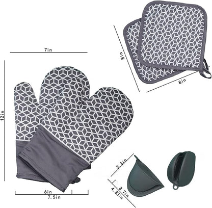 Oven Mitts and Pot Holders Sets 6pcs, Thick Cotton Oven Gloves High Heat Resistant 500℉with Extra Long Oven Mitts and Hot Pads Potholders with Non-Slip Silicone Surface for Cooking Baking - Image 6