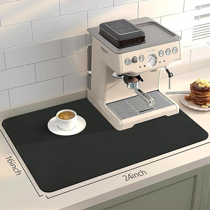 Bloss Coffee Mat 24"x16", Dish Drying Mat for Multiple Usage, Mat for Coffee Bar, Kitchen Counter Mat, Absorbent Hide Stain Rubber Backed Dish Drying Pad - Black - Image 8