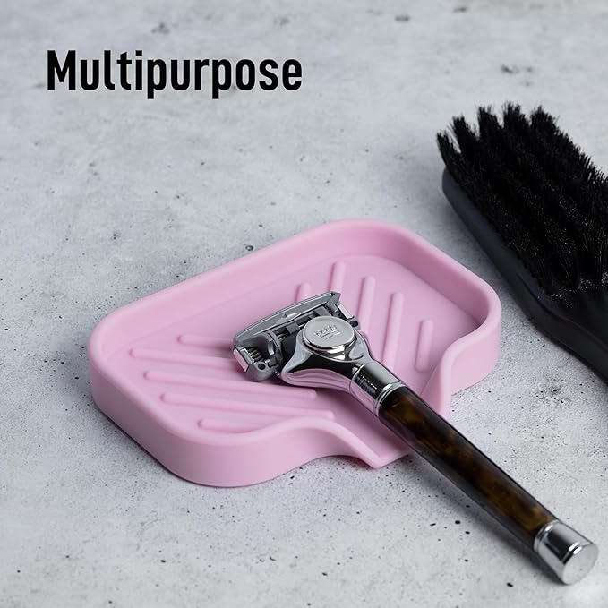 Zulay Kitchen Small Silicone Sponge Holder (4.9x3.3”) – Space-Saving Sink Organizer Tray for Sponge, Soap, Brush & More – Compact Non-Slip Dish for Kitchen & Bathroom (Pink) - Image 5