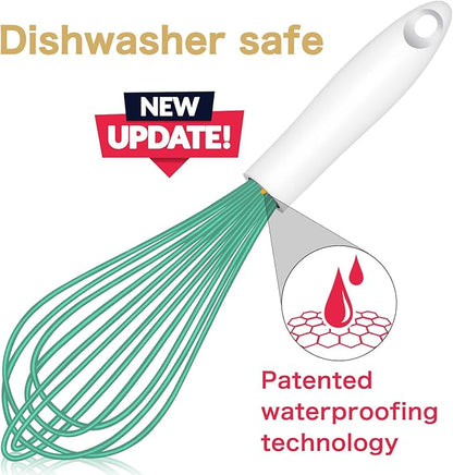 OYV Teal Silicone Whisk, Sealed Waterproof Design Set of 3, Professional Kitchen Whisks for Cooking Non-Scratch, Silicone&Stainless Steel Whisk, Heat Resistant 480°F Rubber wisk, BPA free - Image 2