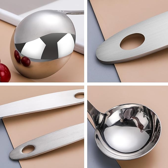 Professional Stainless Steel Soup Ladle, 10.5" Comfort Grid, Long Ergonomic Handle, Durable Kitchen Utensil for Cooking, Stirring, Serving Soups, Heavy-Duty Metal, Dishwasher Safe