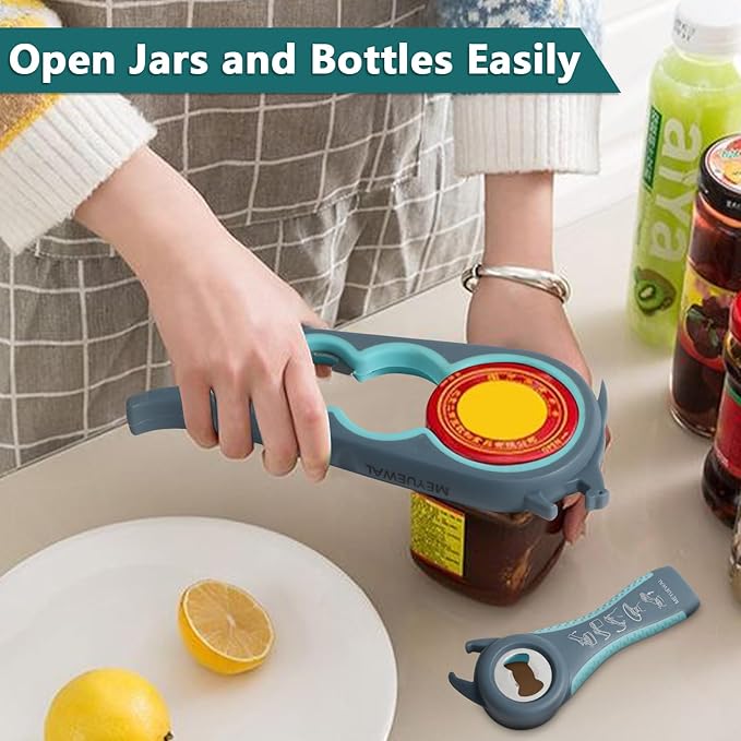 Jar Opener, 6 In 1 Bottle Opener Can Opener for Weak Hands, Jar Openers for Seniors with Arthritis, Multifunctional Lid Opener Kit, Easy Jar Opener Tool for Elderly Adults Kids (Blue) - Image 2