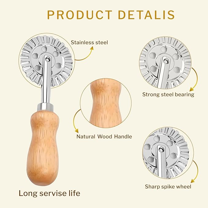 Pastry and Pasta Wheel 1.9 inch – Dough Crimper Ravioli Dumpling Pierogi Cutter – Multi-Purpose Tool for Pizza Baking Cooking and Homemade Meals - Image 4