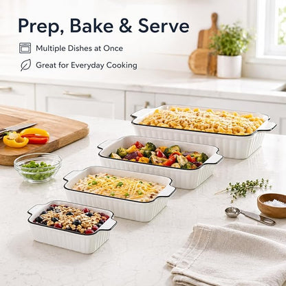 Ceramic Bakeware Set of 4, Deep Rectangular Casserole Dishes for Oven to Table, Non-Stick Lasagna Pans with Handles, Stackable Baking Pans for Family Dinners & Housewarming Gift - Image 8