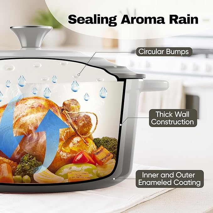 6 Quart Dutch Oven Pot with Lid, Non Stick Enameled Cast Iron Dutch Oven for Bread Baking, Heavy-Duty, Oven Safe Ceramic Cookware Up to 500°F for Baking, Braising, Stews, Roasting, Gray - Image 4