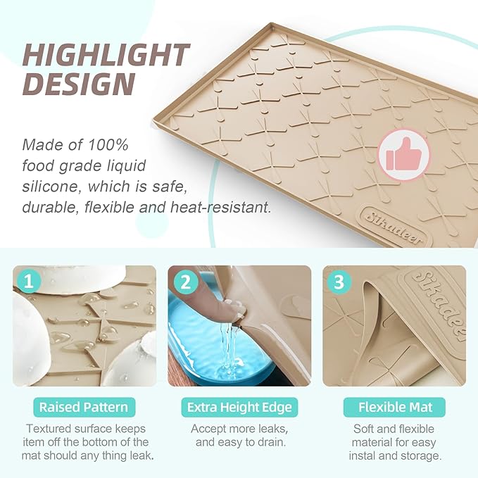 SIKADEER Under Sink Mat Waterproof 34" x 19", Silicone Mat Kitchen Drawer Shelf and Cabinet Liner, Sink Protector for Kitchen Organizers and Storage, Boot Tray Pet Food Mats - Image 4