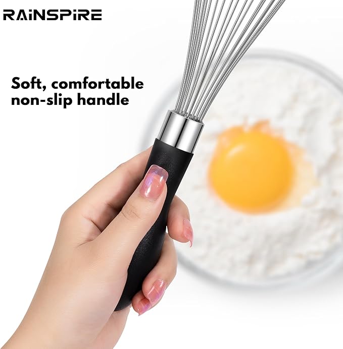 Rainspire 12-Inch Wire Whisk Stainless Steel, Balloon Whisks for Cooking, Wisk Wisking Tool With Soft Silicone Handle, Thick Durable Whisker for Blending, Beating, Whisking, Stirring, Black - Image 4