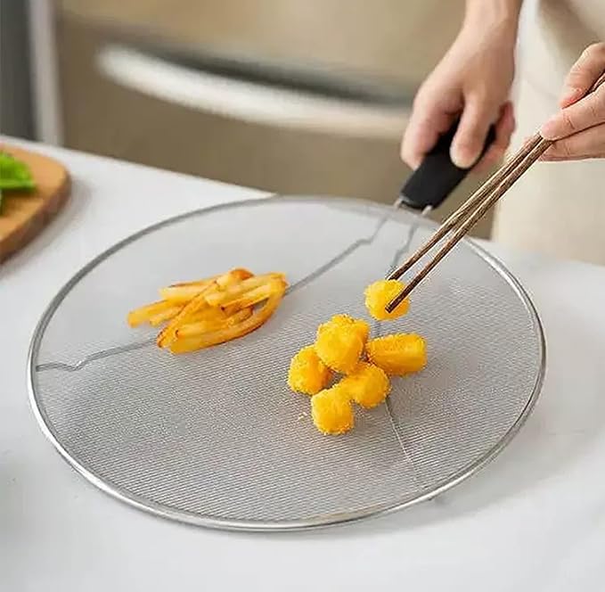 Splatter Screen for Frying Pan, Stainless Steel Grease Splatter Guard Splatter Screen Set Fine Mesh Stainless-Steel Grease Splatter Guard For Pots, Pans, and Skillets (Black-11IN) - Image 2