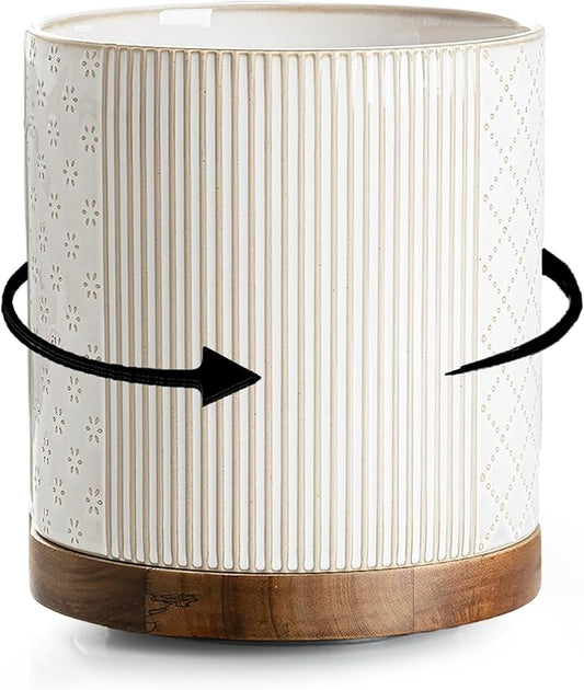 getstar Extra Large Rotating Utensil Holder for Kitchen Counter, 7.2" Ceramic Utensils Crocks Set for Countertop Large & Small Utensil Organizer for Spatula Farmhouse Kitchen Decor by Getstar