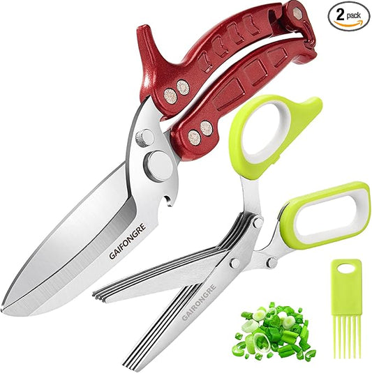 Heavy Duty Poultry Shears Herb Vegetable Salad Scissors 2pcs set ,Kitchen Shears for food Heavy Duty,Kitchen Scissors All Purpose,Chicken,Meat,Herb Salad Scissors for Chicken Turkey,Dishwasher Safe