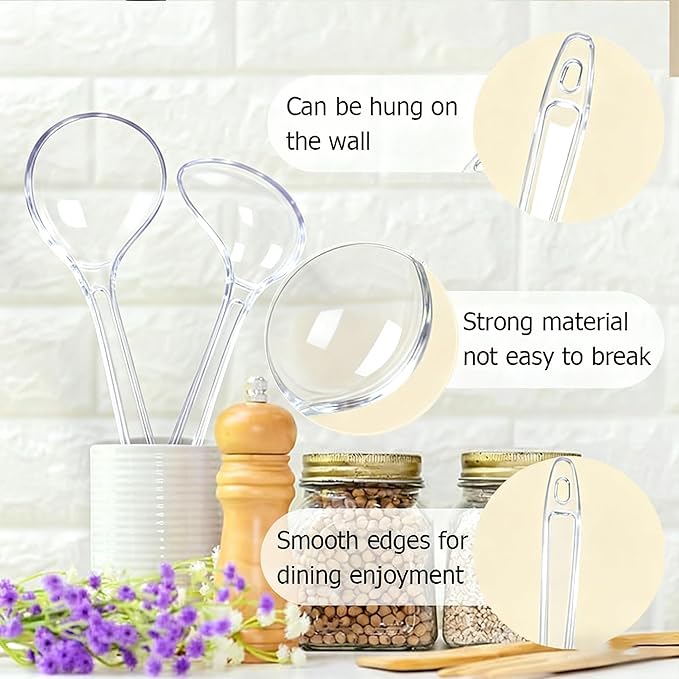 Large Plastic Serving Spoons,Disposable Heavy Duty Serving Spoons,Long Handle Scoop Soup Rice Ladle for Party Catering Buffet Restaurant,20 Pieces (Clear) - Image 3