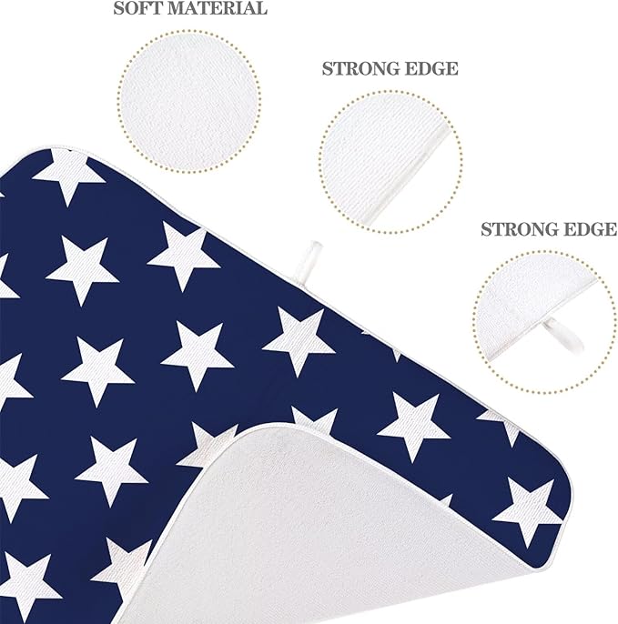 4th of July Dish Drying Mat 18 x 24 inch Independence Day Blue Stars Decorative Drying Mats Microfiber Absorbent Holiday Patriotic Dish Washable Draining Mat for Kitchen Counter Decor