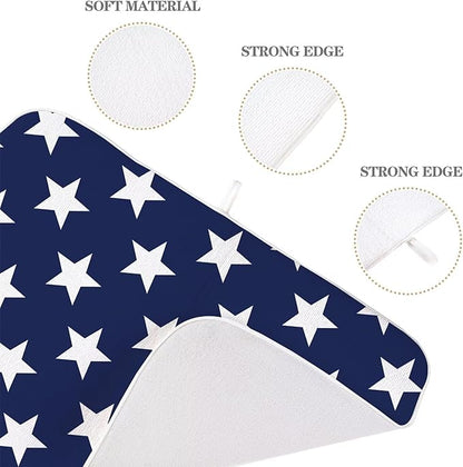 4th of July Dish Drying Mat 18 x 24 inch Independence Day Blue Stars Decorative Drying Mats Microfiber Absorbent Holiday Patriotic Dish Washable Draining Mat for Kitchen Counter Decor