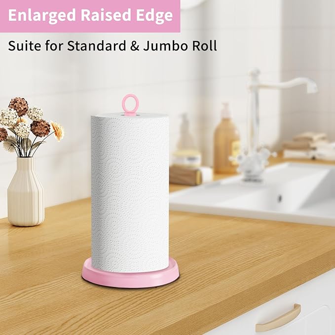 Pink Paper Towel Holder Countertop, Pink Kitchen Accessories Decor, Stainless Steel, Paper Towel Stand Holder for Bathroom Farmhouse Essentials with Weighted Base - Image 8
