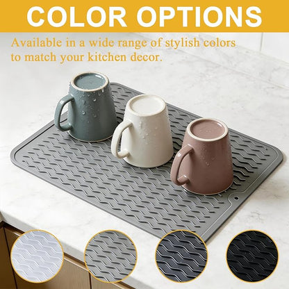 Silicone Dish Drying Mat for Kitchen Counter Eco-Friendly Fast Dry Dish Mat Easy Clean Multi Usage Drying Matt Heat Resistant Trivet Fits Under Rack, Gray 12" x 16"