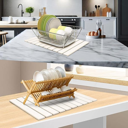2 PCS Large Stone Dish Drying Mat for Kitchen Counter, 24"×16" Dish Drying Mat with 8"x 4" Coasters, Non - Slip Collapsible Absorbent Mat for Multi - Purpose, Match Any Countertop【White】 - Image 6