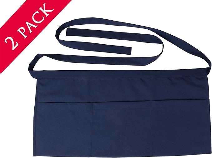 Resist water 3 big Pockets Waist Server Apron Kitchen Restaurant Unisex Half Aprons - Image 2
