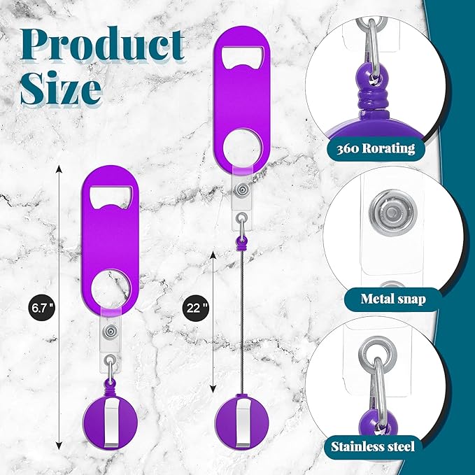 Honoson 8 Pieces Retractable Flat Bottle Opener Bartender Beer Opener with Round Badge Reel Clips Holder Bar Keys for Bartender Gifts Kitchen Home Party Supplies (Classic,Multicolor) - Image 2