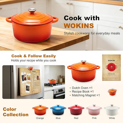 Enameled Cast Iron Dutch Oven - 7QT Pot with Lid,Oven Safe to 500°F,Heavy-Duty Cookware for Sourdough Bread Baking,Braising,Stews,Roasting Orange - Image 2