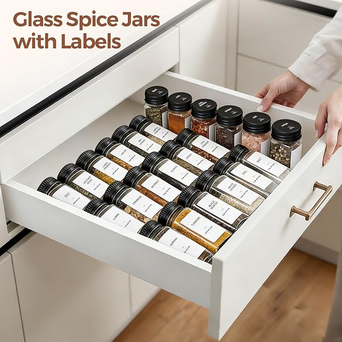 ComSaf Glass Spice Jars with Label, 24Pcs 4oz, 93 Labels, a Metal Funnel, Extra Shaker Lids, Empty Spice Containers and Square Spice Bottles for Kitchen and Seasoning - Image 8