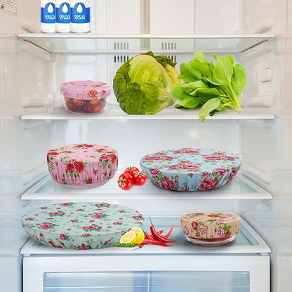 10Pcs Reusable Bowl Covers In 5 Size, Stretch Cloth Fabric Dish Cover Kitchen Storage Containers Lids for Fruits Food Leftover Dough Bread Proofing