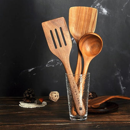 Teak Wooden Spoons for Cooking - 8Pcs Kitchen Utensils Set With Spatulas - Image 5