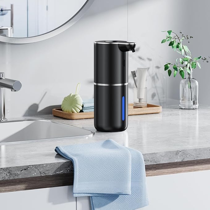 Automatic Foaming Soap Dispenser Touchless, Rechargeable Electric Hand ＆ Dish Soap Dispenser for Bathroom and Kitchen - Smart Digital Display, 6 Adjustable Level, 380ml, Wall Mounted, IPX5