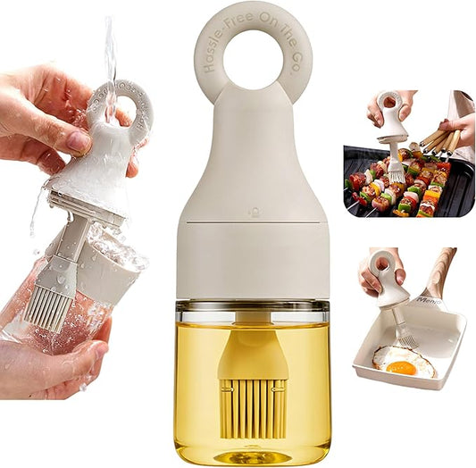 2-in-1 Oil Brush Bottle with Silicone Brush Head, Borosilicate Glass Oil Dispenser for BBQ, Grilling & Cooking, Leak-Proof & No Drip Design, Perfect for Outdoor Camping & Home Kitchen