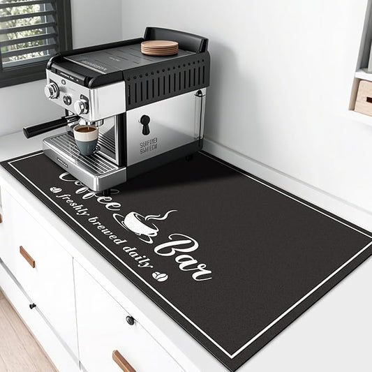 CooRug Absorbent Coffee Mat, Fashion Dish Drying Mat for Kitchen Counter Coffee Bar Accessories Espresso Machine Dish Rack 17" x 32" Black by CooRug