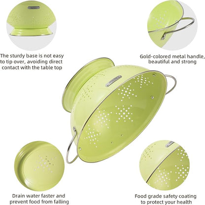 Metal Colander 2 Pack, Strainer Bowel with Handles 2Qt & 6Qt Powder Coated Solid Ring Base Heavey Duty Kitchen Drainer Basket for Pasta Veggies and Fruits,New Home Apartment Essentials (LightGreen) - Image 5