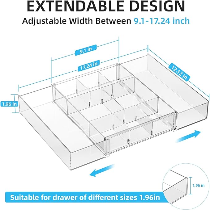 Marbrasse Expandable Desk Drawer Organizer, Clear Plastic Drawer Organizer Tray with 10 Adjustable Compartments, Desk Organizers and Accessories, 5 Drawer Dividers for Office Supplies, Makeup(Clear) - Image 2