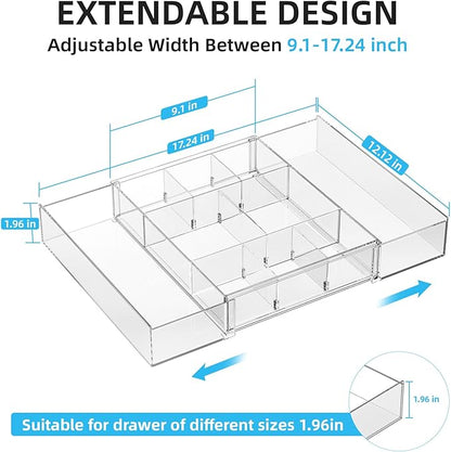 Marbrasse Expandable Desk Drawer Organizer, Clear Plastic Drawer Organizer Tray with 10 Adjustable Compartments, Desk Organizers and Accessories, 5 Drawer Dividers for Office Supplies, Makeup(Clear) - Image 2