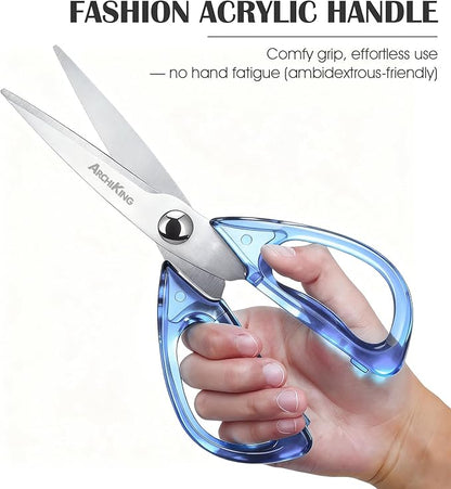 8.0inch Kitchen Shears, Sharp Stainless Steel Meat & Poultry Scissors, Transparent Blue Acrylic Handle, All Purpose Utility Cooking Scissors for Kitchen/BBQ/Home/Office - Image 2