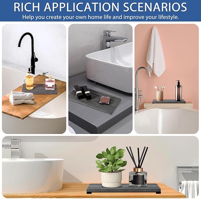 2PCS Water Absorbing Stone Tray, Quick Drying Diatomite Stone Sink Tray, Water Absorbent Diatomite Coasters for Kitchen Sink, Bathroom Counter Hand Soap Dish Toothbrush Holders - Image 7