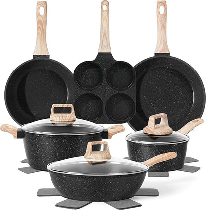 13 Pcs Pots and Pans Set, Nonstick Cookware Sets Black Granite Induction Cookware, Non-toxic Healthy Non stick Kitchen Cooking Set with Frying Pans Set, Saucepans (PFAS/PFOA/PFOS Free) by SODAY