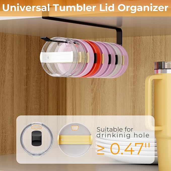 Quehun 2 PCS Tumbler Lid Organizers, Ample Lid Capacity Up to 30 Lids, No Adhesive No Drill Yeti Lid Organizer Holder Inside Cabinet, Space-Saving Stanley Tumbler Cup Lid Holder Organizer for Kitchen - Image 3
