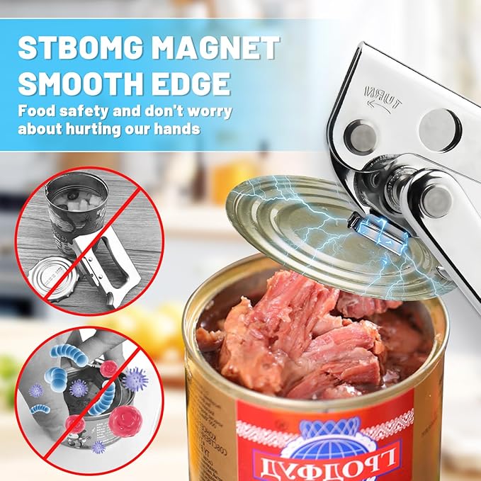 Commercial Can Opener,Stainless Steel Heavy Duty Hand Crank Manual Can Openers with Comfortable Extra-long Handles,Ergonomic Design,Black - Image 6