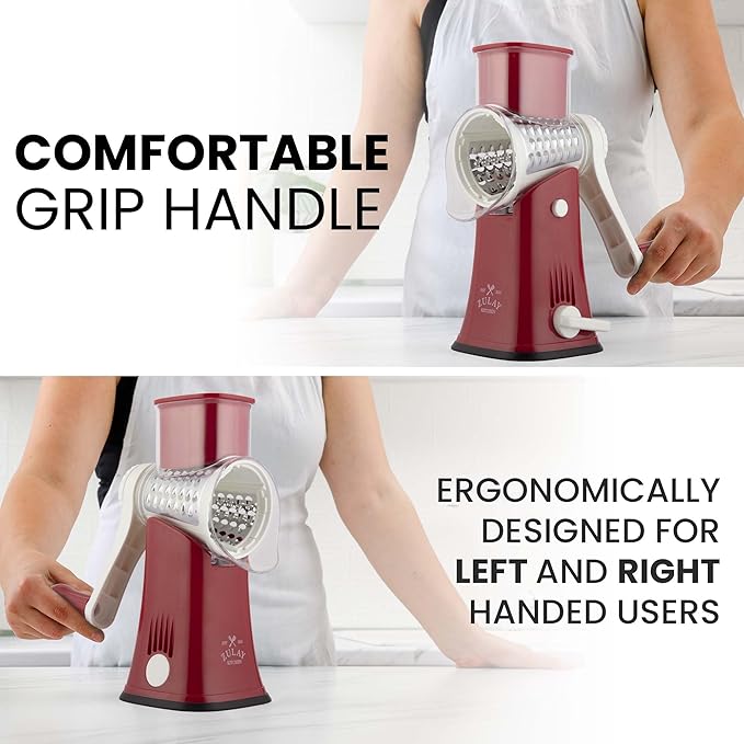 Zulay Kitchen Rotary Cheese Grater 5 Blade Cheese Shredder - Manual Hand Crank Cheese Grater With Reinforced Suction & 5 Interchangeable Drums - Easy to Use, Vegetable Chopper Round Mandoline Slicer - Image 11