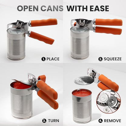 Zulay Kitchen Heavy Duty Stainless Steel Can Opener Manual with Bottle Opener - Rust Proof Manual Can Opener With Turn Knob & Comfy Soft Grip Handles - Orange - Image 6