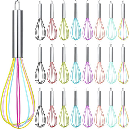 Domensi 24 Pcs 8 Inch Whisks Bulk for Cooking Silicone Whisks Non Scratch Stainless Steel Egg Beater Colorful Coated Metal Heat Resistant Egg Beaters for Valentines Day Party Favor Gift Supplies by Domensi