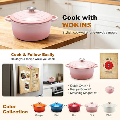 Enameled Cast Iron Dutch Oven - 4QT Pot with Lid,Oven Safe to 500°F,Heavy-Duty Cookware for Sourdough Bread Baking,Braising,Stews,Roasting Pink - Image 2