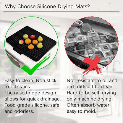 Silicone Drying Mat, 16"X13" With Built-in Drain Lip,Heat-Resistant,Eco-friendly,Hygienic Drying Pad,Leak-Proof and Non-Slip,Silicone Dish Drying Mat for Kitchen Counter or Sink（Black 16X13） - Image 6
