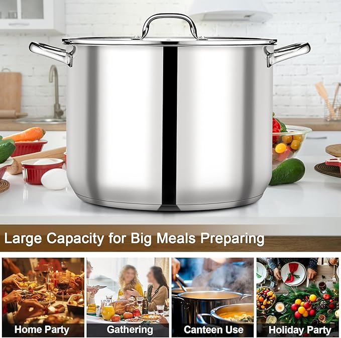 P&P CHEF 24 QT Stock Pot with Lid, Stainless Steel Large Cooking Pot, Soup Canning Stockpot for Stewing Simmering, Tri-ply Bottom for All Stoves, Heavy-Duty &Dishwasher Safe & Food-Grade - Image 6
