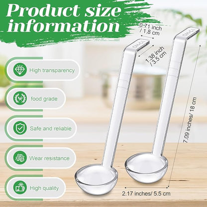 Tioncy 6 Pcs 1 Oz Small Ladle for Serving Sauce 7.09 Inches Plastic Mini Ladles Long Handle Spoon for Serving Sauce, Soup, Dressing, Punch Bowl, Toppings, Gravy, Cocktail, Fruit Juices(Clear)