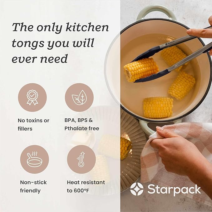 StarPack Premium Silicone Kitchen Tongs 12-Inch - Stainless Steel with Non-Stick Silicone Tips, High Heat Resistant to 600°F, For Cooking, Serving, Grill, BBQ & Salad (Stormy Grey) - Image 2