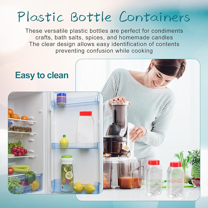 34 Pack 16 oz Plastic Spice Jars with Cap Clear Empty Square Bottle With flip lid Reusable Spice Bottle Large Seasoning Jars Powder Storage Container for Storing Seasoning Powders Supplies(Red) - Image 5