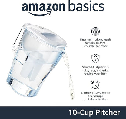 Amazon Basics 10-Cup Pitcher with Filter Compatible with Brita Water Filter Pitcher for Clean, Crisp Water, WQA and NSF Certified, Made in Europe - Image 2
