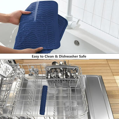 ZLR Silicone Dish Drying Mat & Heat Resistant Trivet (12" x 16") - Waterproof Counter Protector for Air Fryer, Coffee Maker - Non-Slip, BPA Free Kitchen Pad, Easy Clean Dishwasher Safe (Midnight Blue) - Image 8
